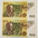 AUSTRALIA 1973 . FIFTY 50 DOLLARS BANKNOTE . PHILLIPS/WHEELER . ERROR . INK TRANSFER . CONSEC FOUR